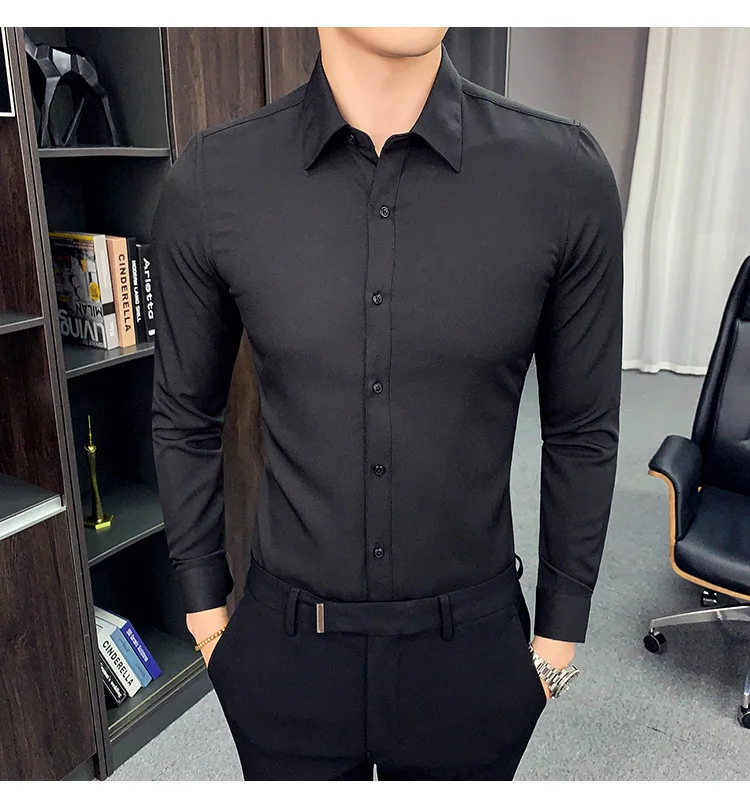 

M-7XL Men Slim Fit Long Sleeve Dress Shirt , Soft Material Casual White Shirt Oversize Shirt