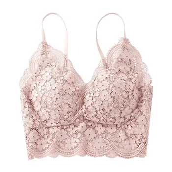

Women Sexy Lace Crop Tops Wireless Bralette Crochet Top Female Intimates Bra With Chest Padded Girls Lace BrasHOT