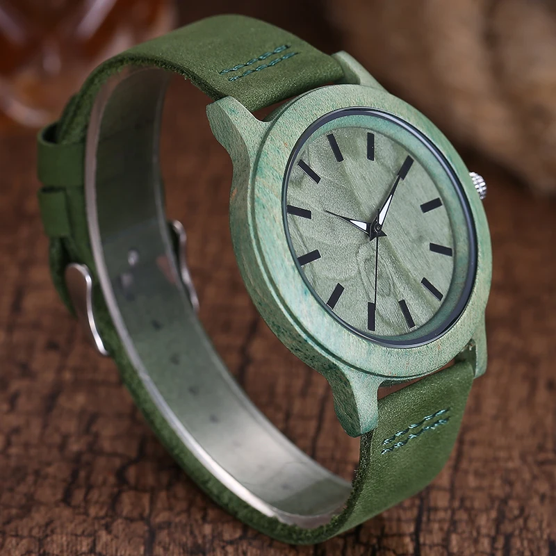 Минималистичные креативные деревянные часы для мужчин, зеленый круглый циферблат, бамбуковые мягкие кожаные мужские кварцевые наручные часы, модные подарки, Relogio Masculion