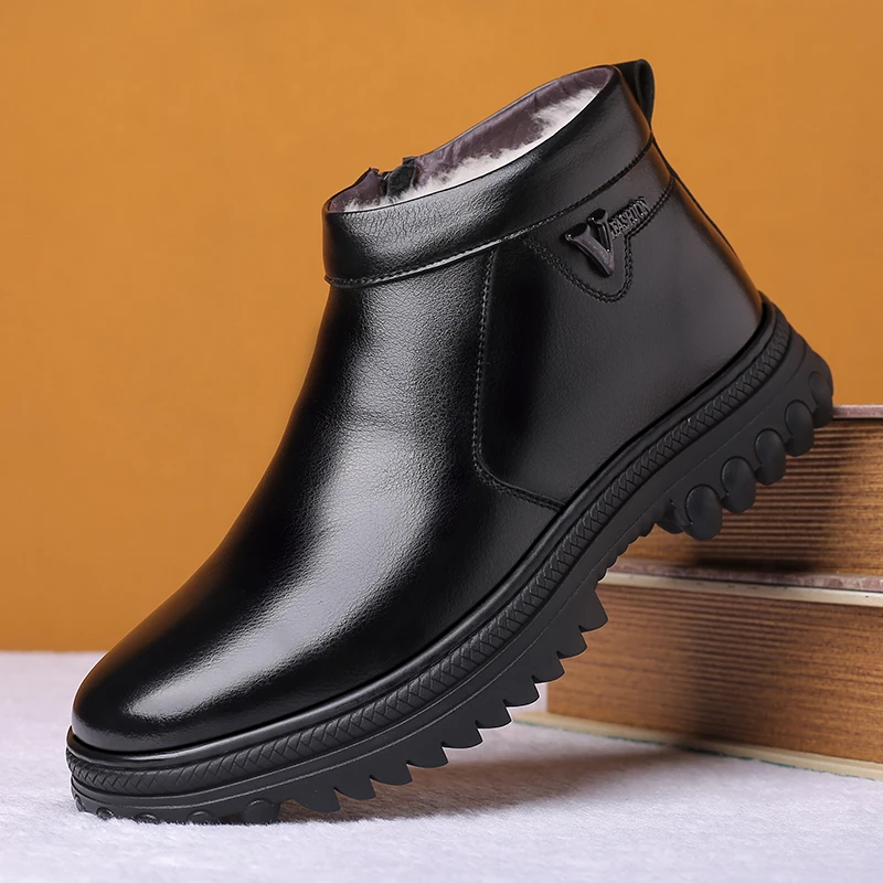 

Brand New Men Sheep Fur Boots Side Zip Thick Bottom Casual Loafer Shoes Winter Warm Men Ankle Boots