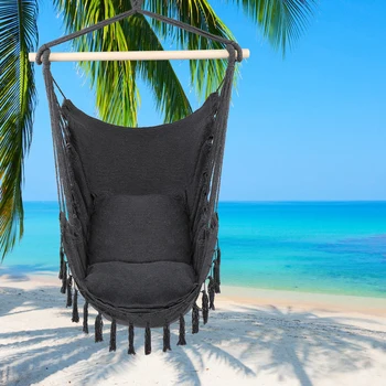 

1.5*1.2m Tassel Plus Pillow Hanging Chair Gray Garden Chair Hanging Swinging Indoor Outdoor Hammocks Thick Canvas Dormitory Swin