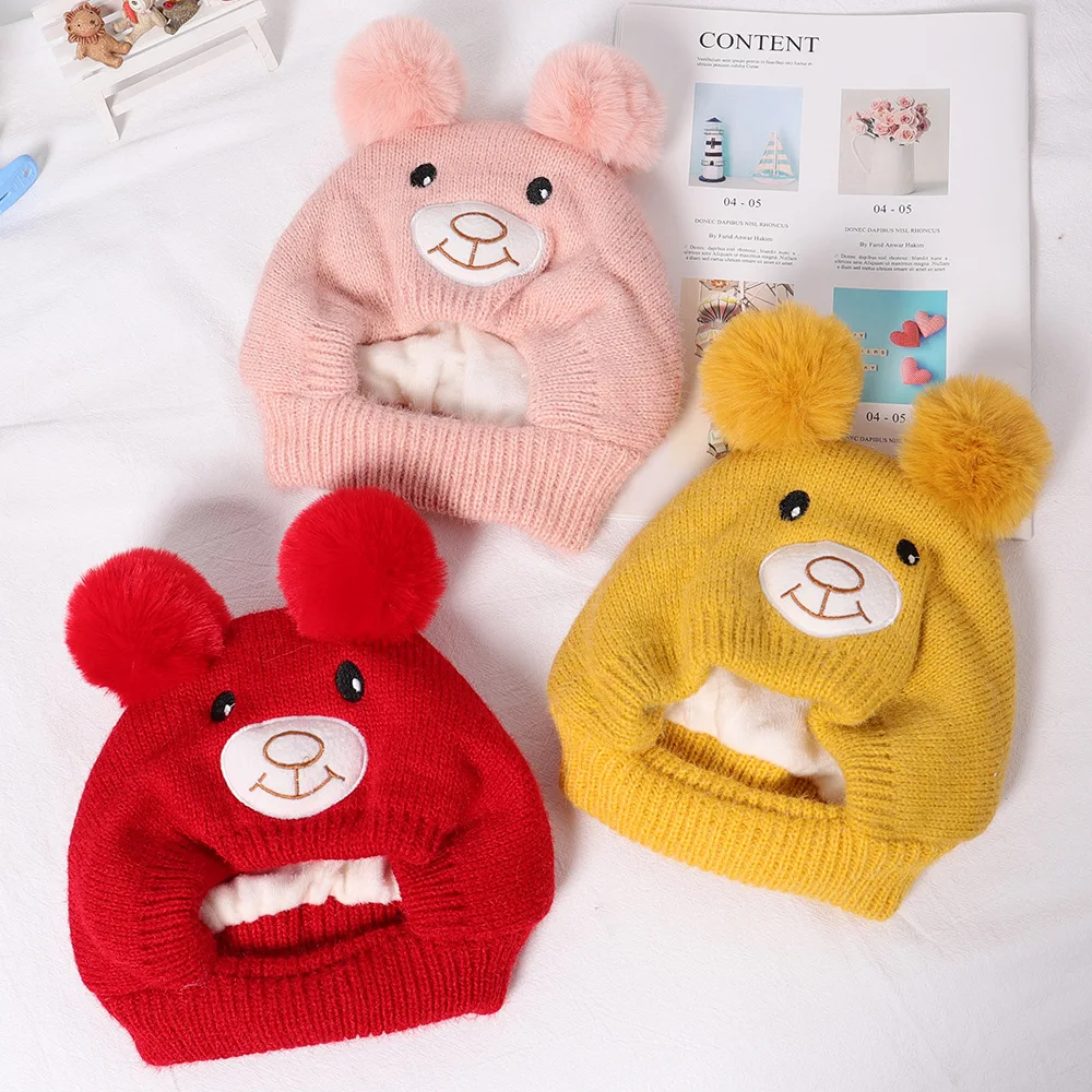 Baby boy girl hats Cartoon smile face bear autumn and winter new children's warm wool hat 1-4 years old baby Korean knit hat