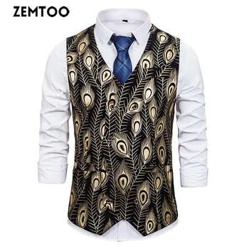 

Feather bronzing print vest wedding slim men's suit vest