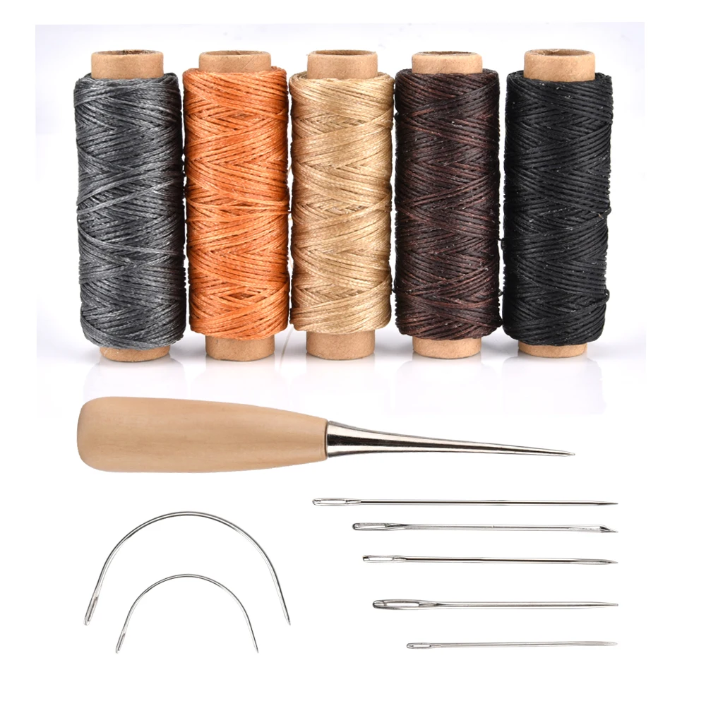 

14pcs Leather Craft Tools Hand Stitching Sewing DIY Rope Needle Thimble Thread Awl Handwork Kits Leathercraft Accessories