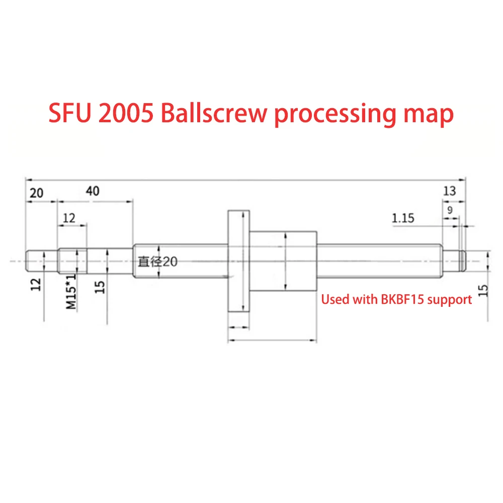 Ball Screw SFU2005 & Ball Nut 400/500/600mm & BK15/BF15 End Support CNC 