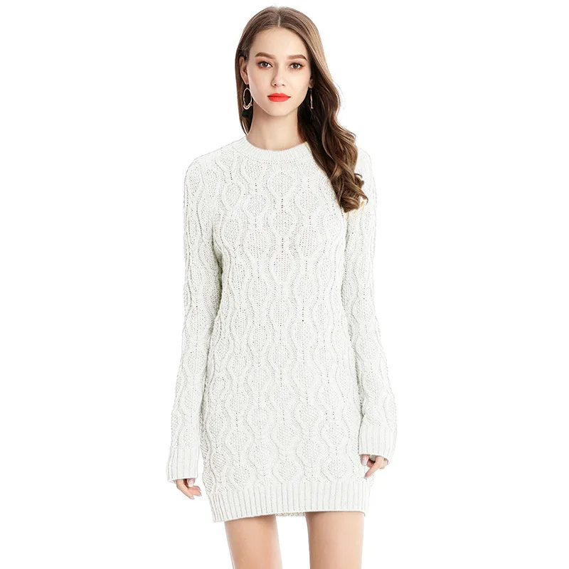 

2019big sizespullover women's pull long femme twisted robe pull long sweater dress knit dress oversized sweater