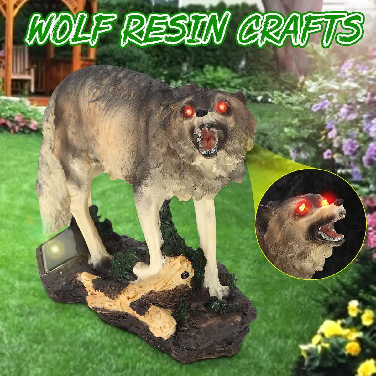 

Red Eyes Howling Wolf With Sensor Garden Ornament Polyresin Office Desk Light Decoration Halloween Solar Power Rechargeable
