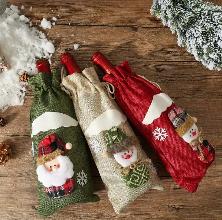 Крышка для бутылки с красным вином сумки украшения дома вечерние Санта Клаус рождественрождественрождественская упаковка Рождество Счастливого Рождества украшения SN2818