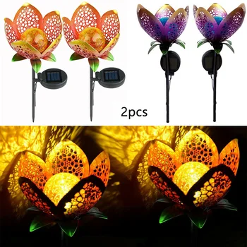 

2pcs Stake Atmosphere Lamp Energy Saving Waterproof Flower Light Lawn Solar Powered With Crack Bulb Decorative Landscape Led