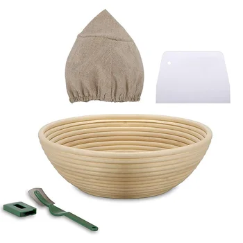 

30cm 11.8 Inch Natural Rattan Round Bread Proofing Basket for Home Bake (with Cloth Liner, Dough Scraper, Bread Lame)