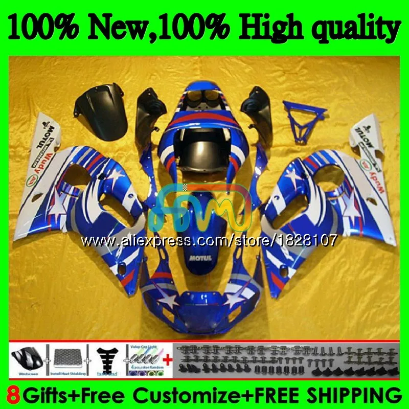 Средства ухода за кожей для YAMAHA YZF R6 сине-белые R 6 600 YZF600 YZFR6 98 99 00 01 02 50BS. 38 YZF-600 YZF-R6 1998 1999 2000 2001 2002 обтекатель
