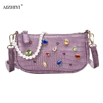 

Pearl Handbag for Women 2020 Luxury Leather Shouler Bag Female Crossbody Messenger Handbags Lady Party Elegant Rhinestone Clutch