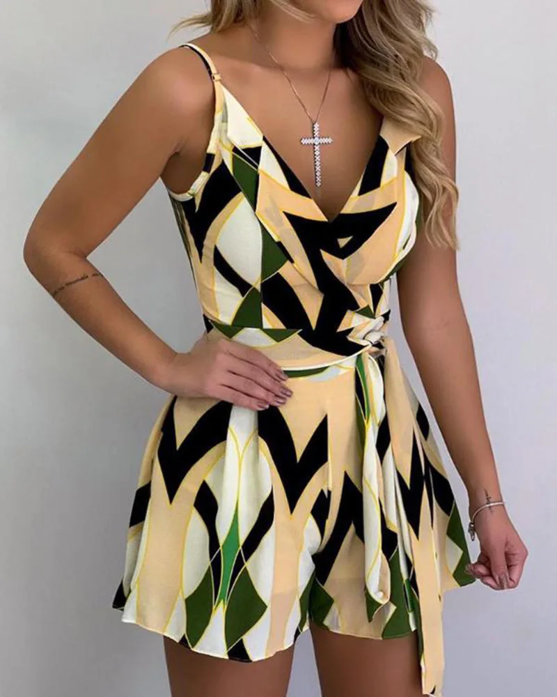 women jumpsuit Летний женский элегантный комбинезон для отдыха, Женский Повседневный комбинезон с цветными блоками и геометрическим принтом, комбинезон на бретельках - Цвет: women jumpsuit