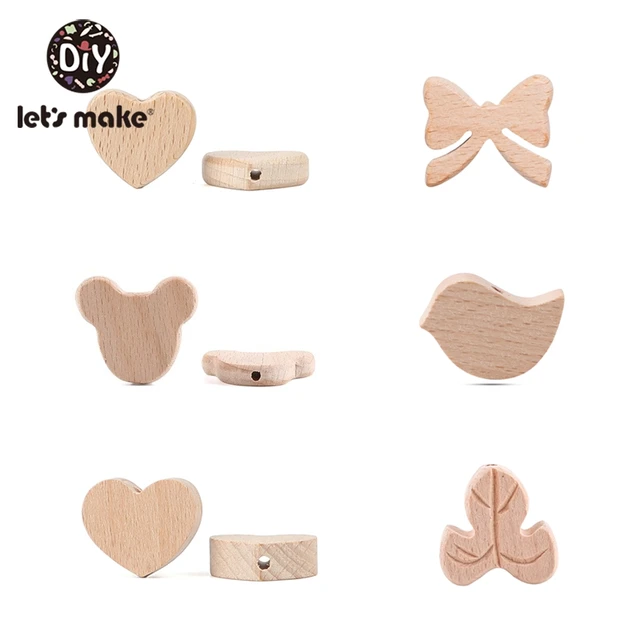 Let'S Make 50pc Beech Wooden Five-Pointed Star Beads Bow Wooden Teethers Toys Wooden Teether Wooden Teething Beads Baby Teether