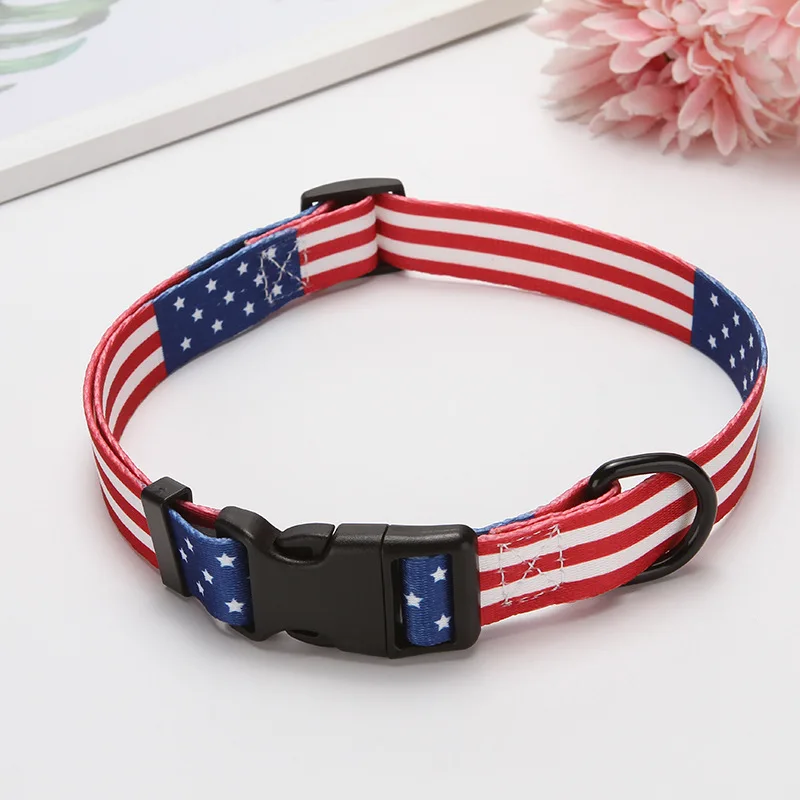 Dog Collar Американский флаг США ошейник собаки и поводок собаки набор - Цвет: Dog Collar