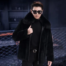 Новая мужская куртка с натуральным кроличьим мехом, утепленная мужская повседневная меховая куртка с капюшоном и воротником из лисьего меха