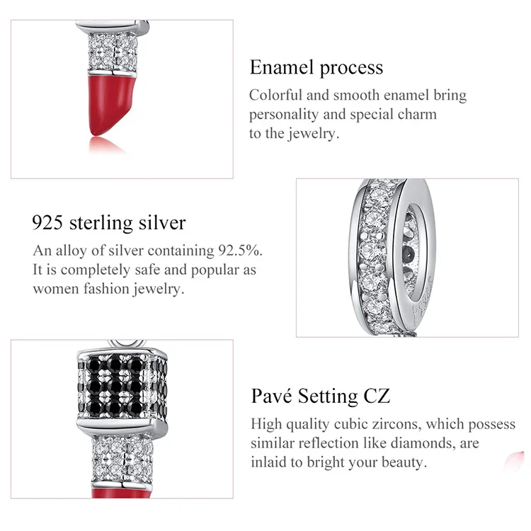 WOSTU, 925 пробы, серебряный, модный, помада, талисманы, подходят к оригинальному браслету, кулон, циркониевые бусины, свадебные украшения, подарок CQC1392