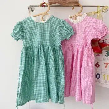 

2020 Korea Style Girls Plaid Dress Fashion Summer Cotton Girls Dresses 2-7 Years QH682