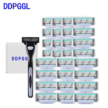 

DDPGGL 1pcs Holder 28pcs Blades 4 Layers Blade Effectively Clean Replaceable Blade Shaver for Men Hair Removal Stainless Steel