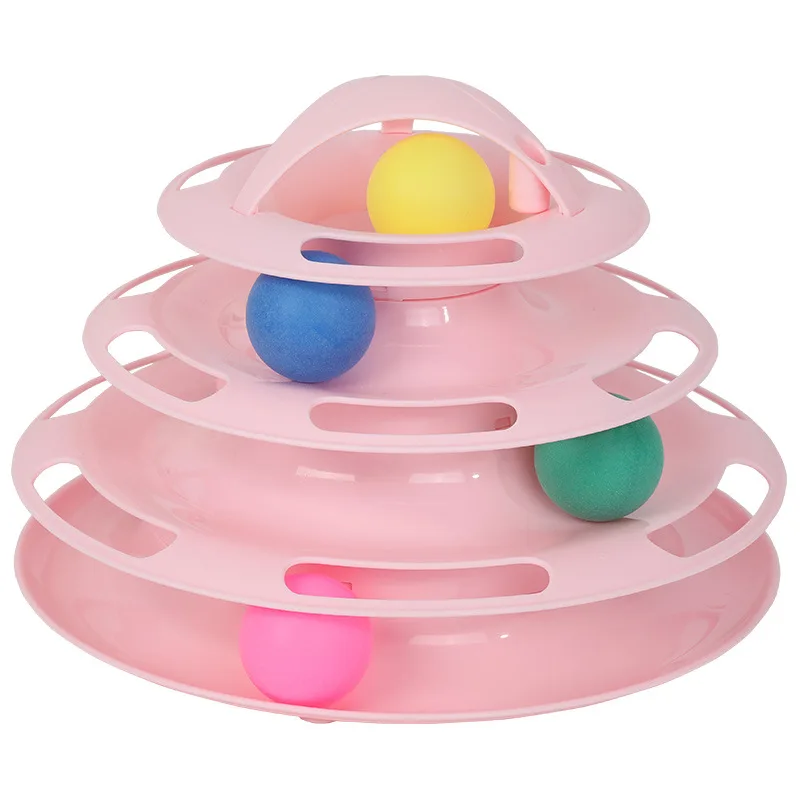 4 level pink Игрушка для питомца кошки башня треки диск Кот интеллект развлекательный диск игровой трек игрушки для кошек мяч тренировка развлечение тарелка - Цвет: 4 level pink