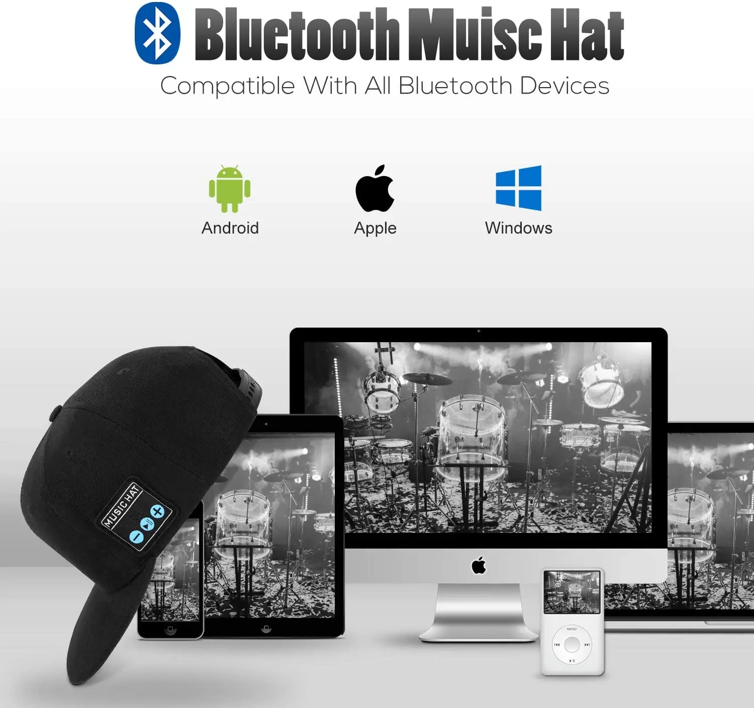 Wireless Bluetooth 5.0 Speaker Hat/Cap with (Inbuilt Microphone) Wireless Smart Speaker Hat