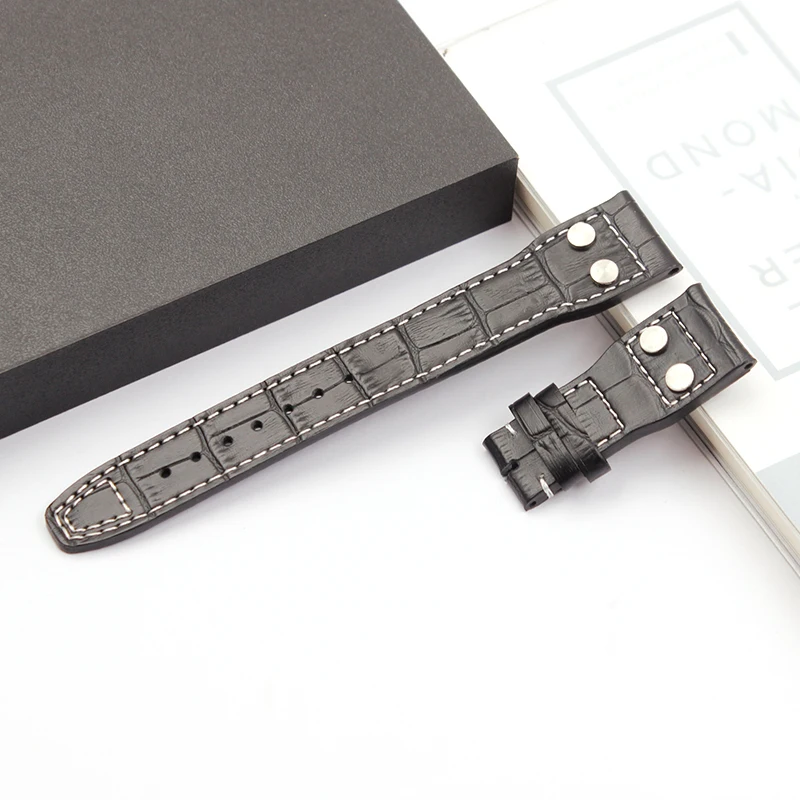 black Leather watch band Suitable For IWC big pilot Portugal 7 series 22MM male leather watch strap Watchband-Accessories - Цвет ремешка: black