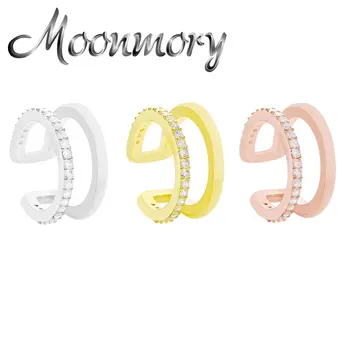 

Moonmory 925 Sterling Silver 1 PCS White Zircon Double Circle Earring Cuff For Women Hot Sale Romantic CZ Clip On Ear Jewelry