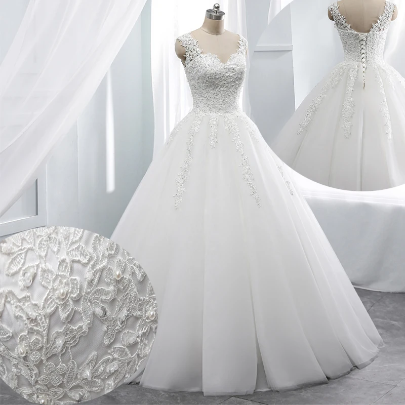 

2019 Ball Grown Wedding dress sleeveless Appliques wedding Grown lace-up vestido de noiva floor length Sweetheart mariage gown