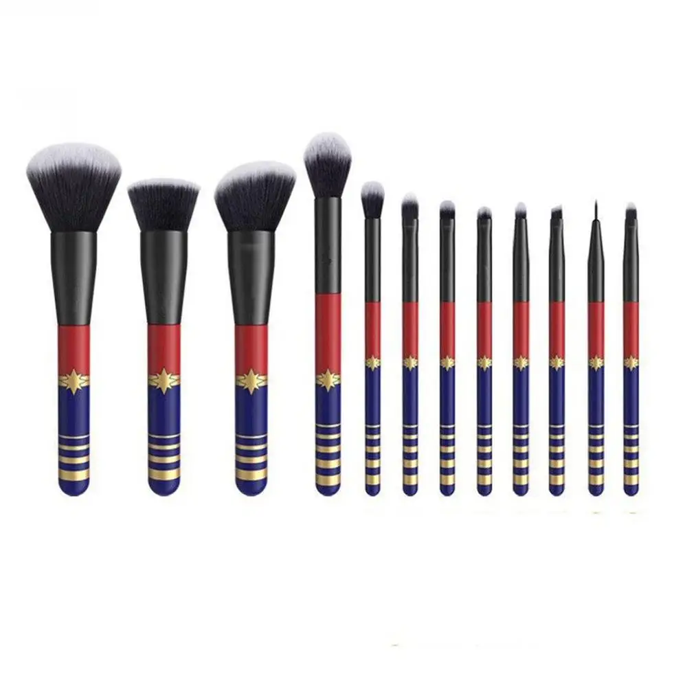 

Makeup Brush Star Striped Handle Full Set Wooden Brush Rod Makeup Tools Full Set Of Portable 12 Pieces