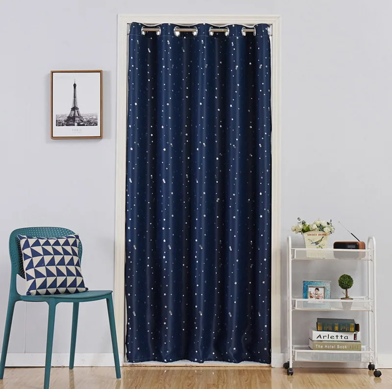 Star Pattern Thermal Door Curtains Blackout Cloth Curtain Grommet Top 5 Colors for Bathroom Kitchen Bedroom Door Balcony DW1233