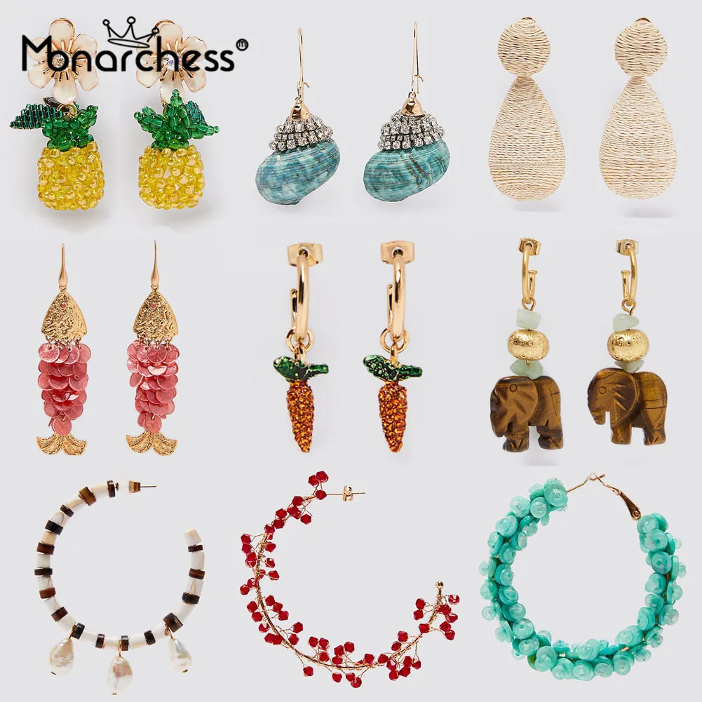 Женские Висячие серьги Monarchess с цветком и камнем летние блестящие в виде ракушки