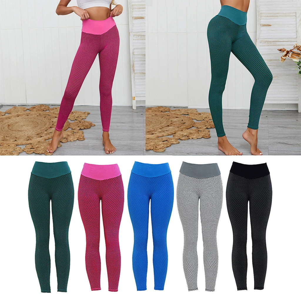 Womens Textured High Waist Yoga Pants Running Gym Leggings Push Up Sports Tights Butt Lifting Leggings Workout Tights Pants