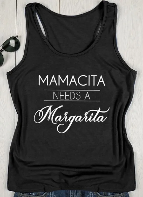 Mamacita нужен жилет maegaeita забавные цитаты резервуар для белья Топ Женская сексуальная модная одежда футболки Топы Прямая поставка - Цвет: Black-white text