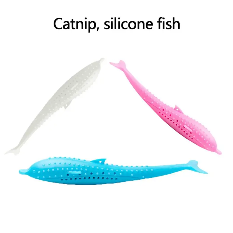 Кошачья мята, зубная щетка в форме рыбки С Кошачьей Мятой для кошек, имитация рыб, Силиконовые Зубные жевательные принадлежности, игрушки для кошек, синий/розовый/белый