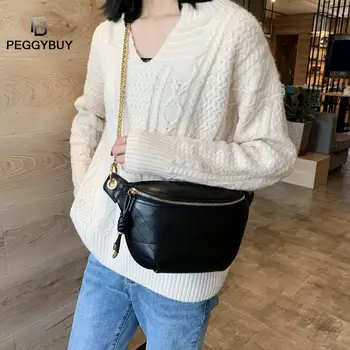 

Fashion Fanny Chest Bags Women Solid Lattice Waist Pouch Vintage Ladies PU Leather Shoulder Crossbody Packs34x17x5cm