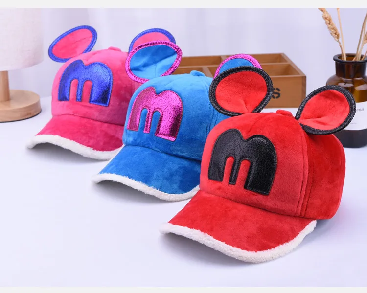 Детские теплые зимние бейсбольные кепки с рисунком Микки и Минни; милая бейсбольная кепка с ушками; Плюшевые шапки для мальчиков и девочек; карнавальный Рождественский подарок