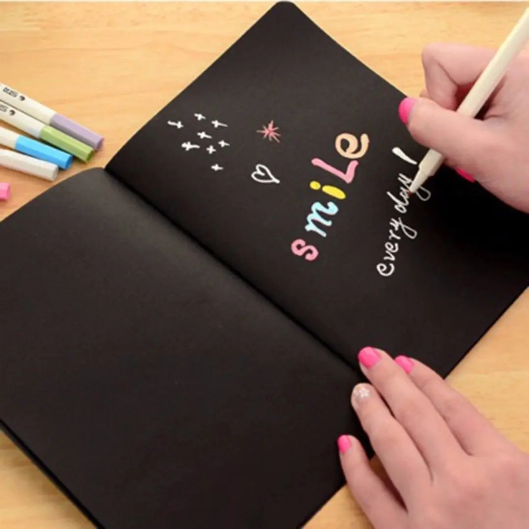 

1PC 56K Black Paper 60 Pages Graffiti Notebook Sketch Book Diary For Painting Notepad Drawing Office School Stationery Education