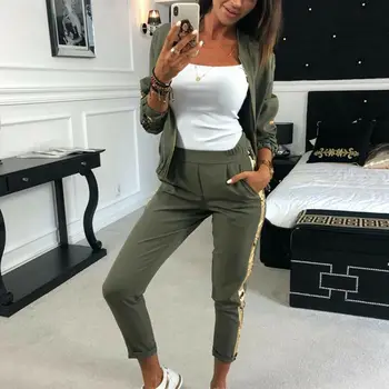 

Fashion Autumn 2Pcs Womens Sequins Outdoors Tracksuit Sweatshirt Pants Sport Wear Suit Ladies Sportswear suit