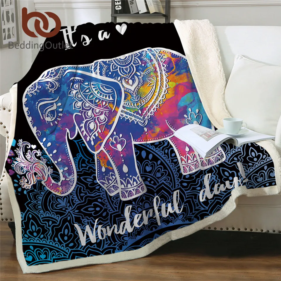 BeddingOutlet Elephant Velvet Plush Throw Blanket Mandala Floral Sherpa