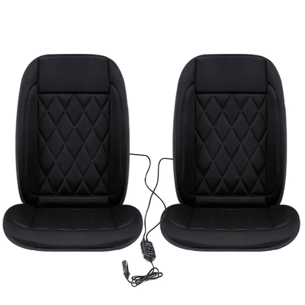 Kopen 2 stuks 12V Auto Verwarmde Seat Cover voor Volledige Back en Seat Comfortabele Zwarte Zachte Verstelbare Temperatuur Verwarming Seat kussen