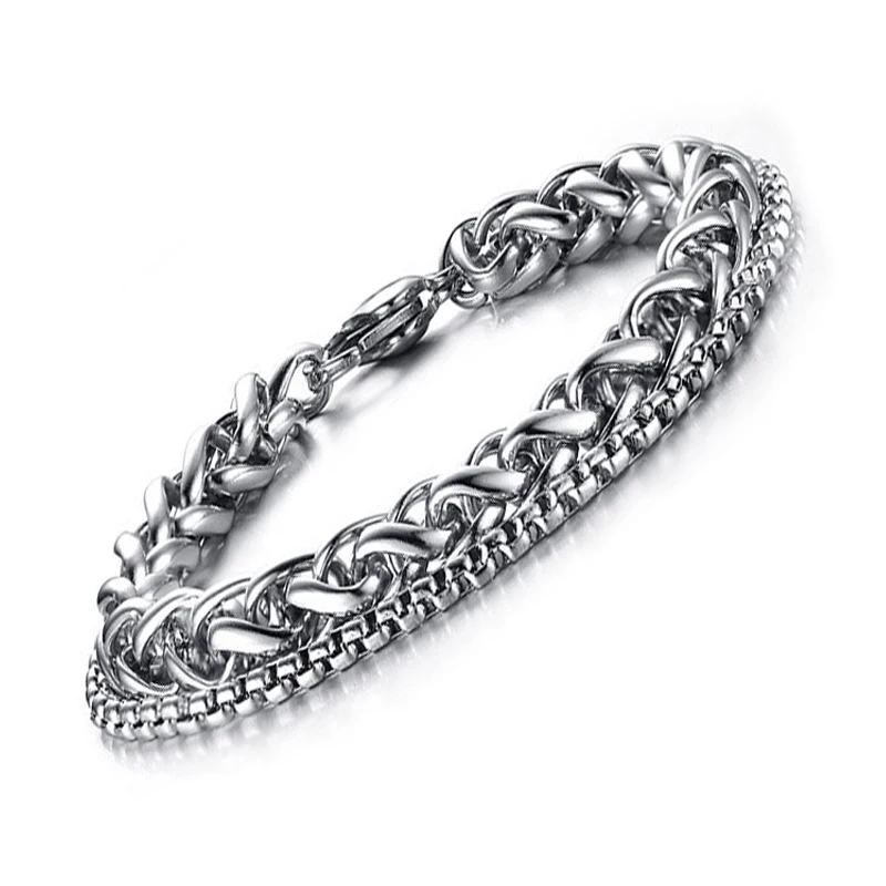Серебряный браслет из нержавеющей стали, Мужская цепочка на руку, мужские аксессуары, Рок Браслеты с подвесками, многослойные ювелирные изделия,, хип-хоп