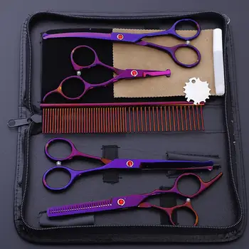 

GloryStar 5PCS Purple Professional Pet Beauty Scissors Shear Suit Straight & Thinning With Leather Bag