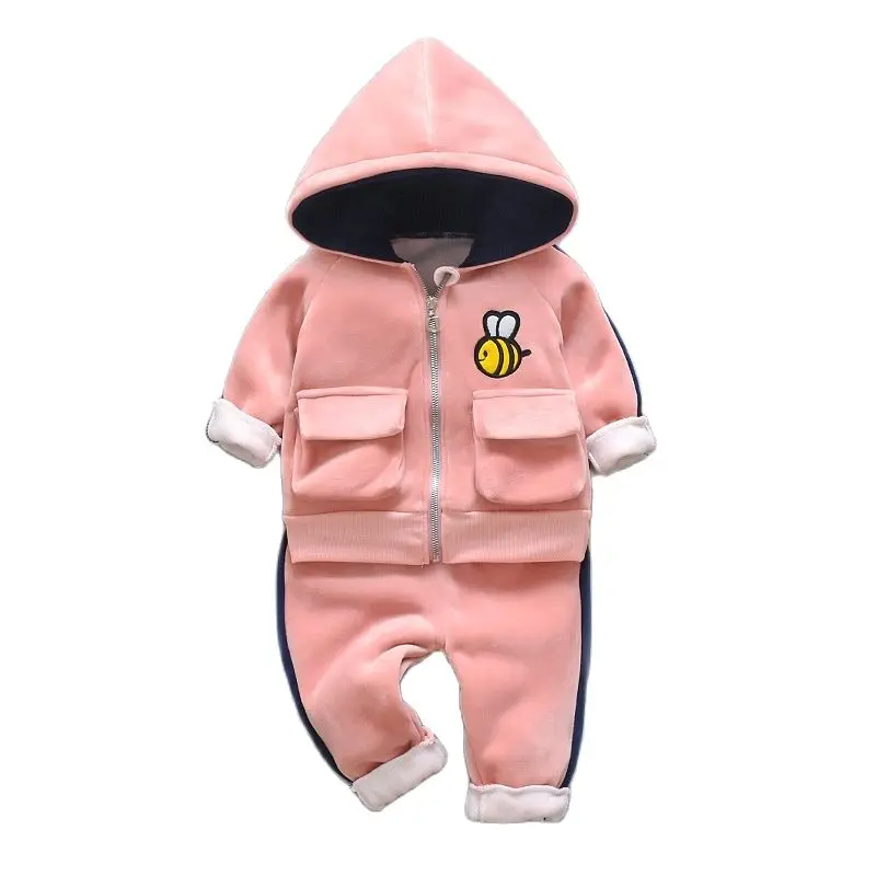 Winter Baby Boys Girls Clothing Set Cartoon Toddler Warm Hooded Coats Pants Suit Kids Thick Tracksuit Clothes Set