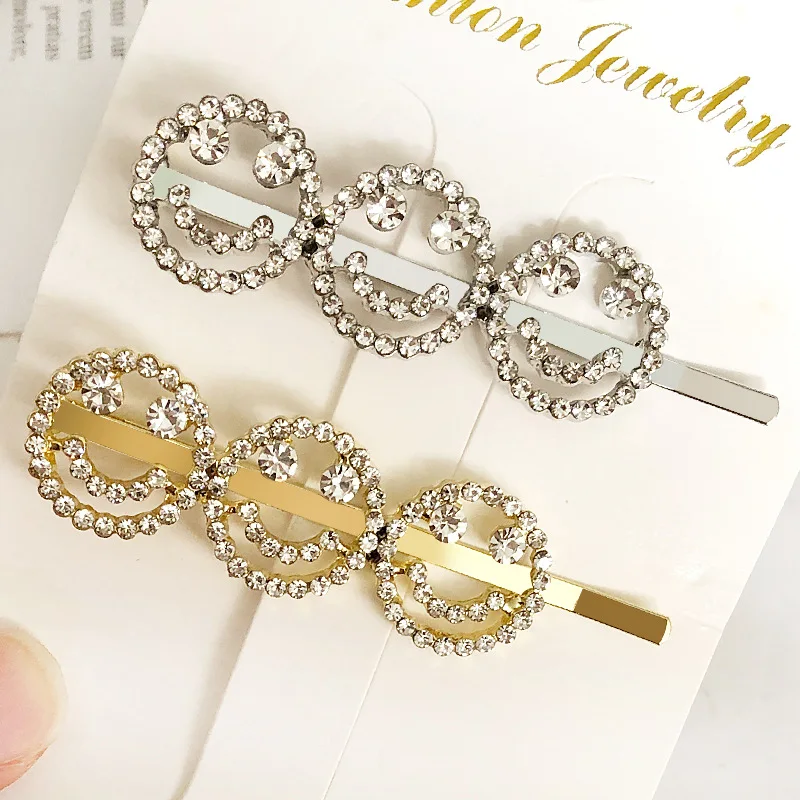 

1PC Women Smile Face Rhinestone Crystal Pearl Hairpins Metal Hairgrip Hair Clips Barrettes Hair Styling Accessories Gold/Silver