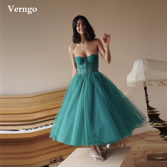 Verngo Trendy Green Midi Evening Dress 