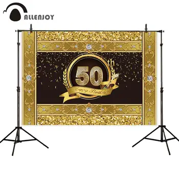 

Allenjoy Adult Party Supplies Golden Glitter Frame Ribbon Wheat Diamond Luxurious Photophone 50th Happy Birthday Wall Decoration