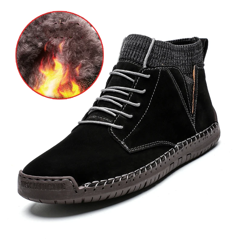 New Winter High Quality Men Boots Warm Plush Snow Boots Leather Work Shoes Men's Fashion Footwear Rubber Ankle Boots Size 38-48