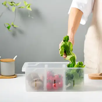 

3 Grids Clear Plastic food Egg Storage Container Kitchen Refrigerator Food Fruit Crisper Portable Partition Storage Box