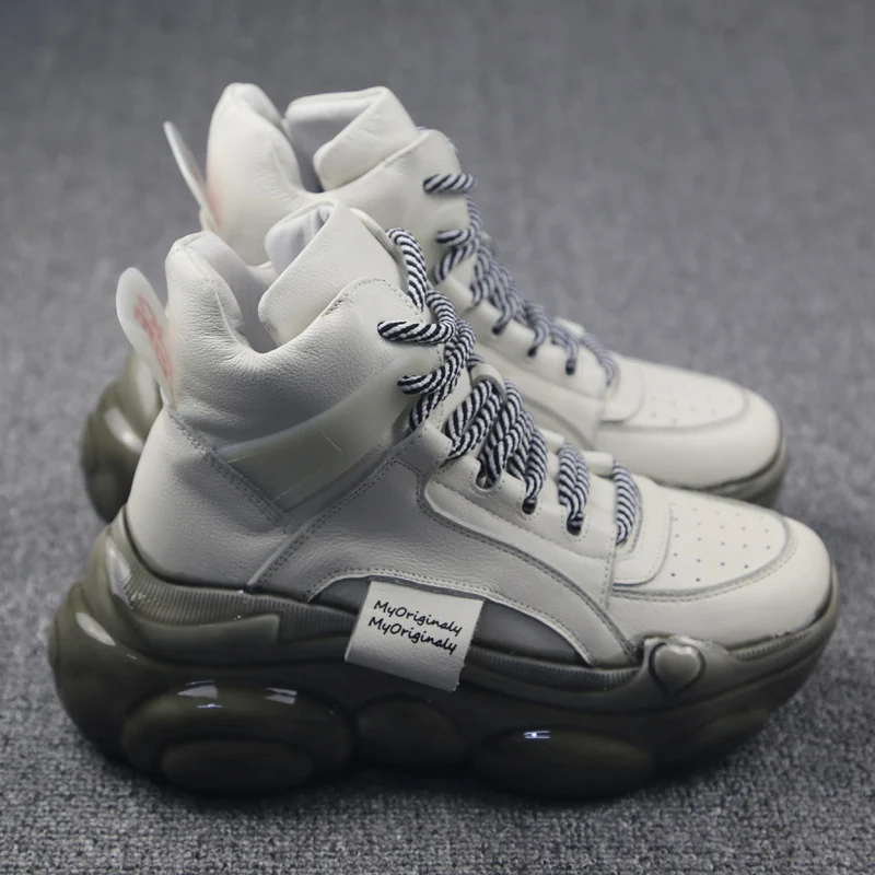 

Shoes Woman High Platform Sneakers 2019 Genuine Leather Female Shoes Casaul Black White Sneakers Women Trendy Chunky Dad Shoe