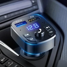 Car Bluetooth 5.0 FM Transmitter with Display Dual USB Quick Charger Adapter Auto Audio Player 12/24V
